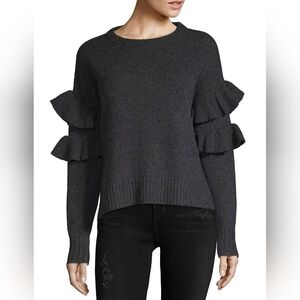 Cinq a Sept Mona Dark Gray Wool Sweater Frilles Sleeves Boxy Cut